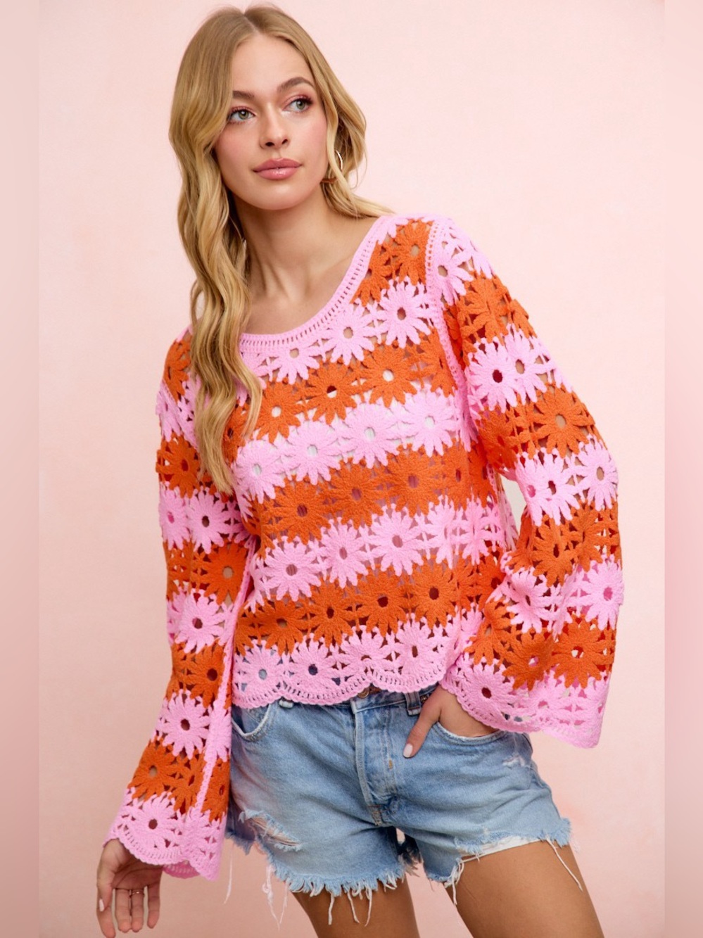 BiBi Flower Crochet Knit Top
